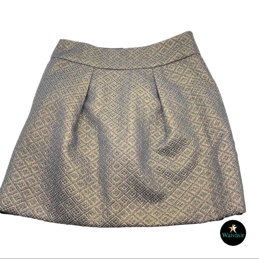 LOFT Navy, Black, Metallic Gold Shimmer Tile Print Skirt - Size 2
